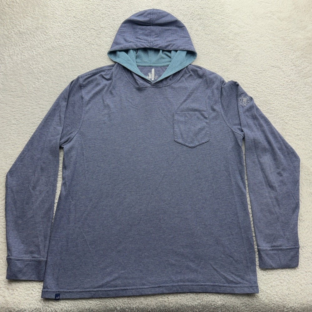 Johnnie-O Mens Large Blue Micro Stripe Hooded Long Sleeve Tee Oak Hill CC Logo